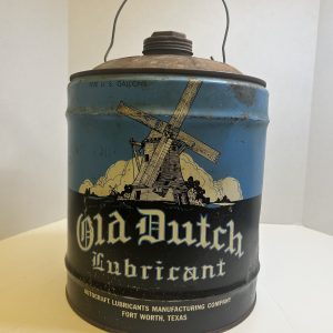 Old Dutch 5-gallon oil can vintage blue with windmill